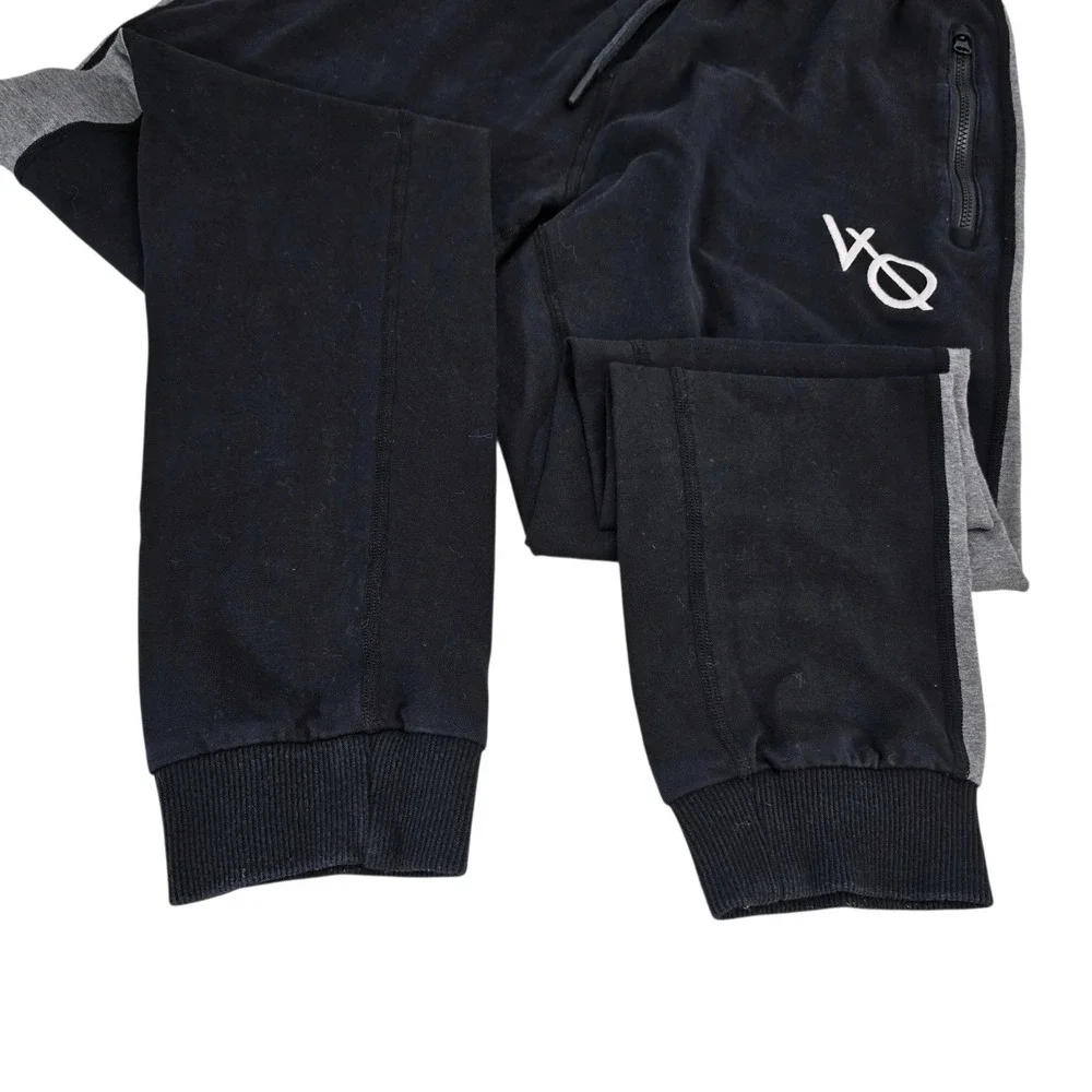 Vanquish Fitness Joggers Mens Medium Black Cotton Blend Stripe Zipper Gym Pants